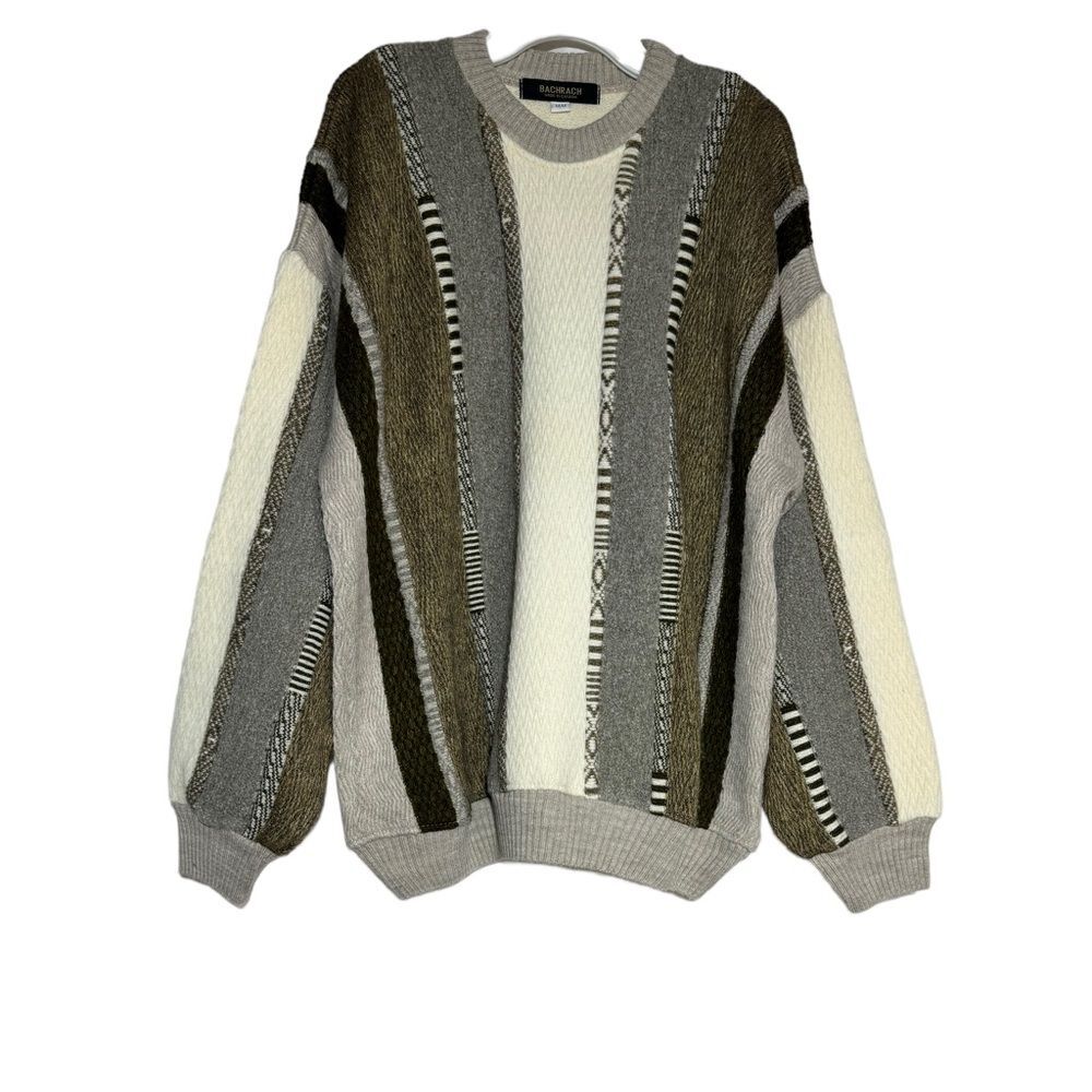 Vintage Bachrach Mens SweaterSize M Classic Grandpa Textured Wool Blend 3D Knit
